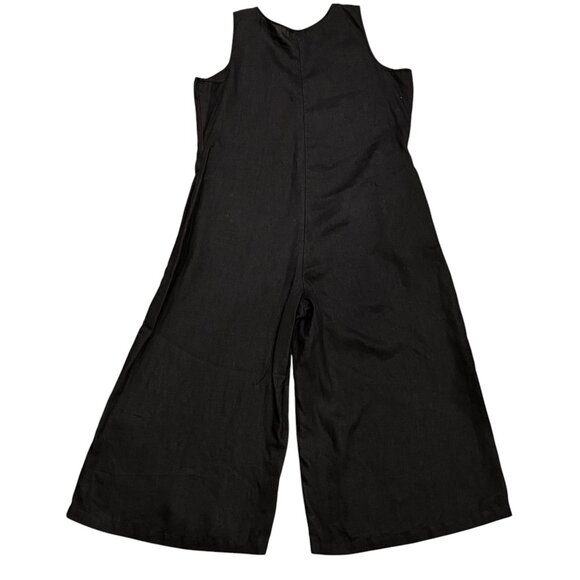Neiman Marcus Sleeveless Linen Wide Leg Cropped Jumpsuit, Black, L - Picture 2 of 9